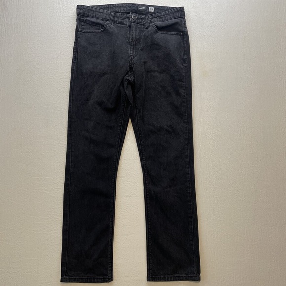 Volcom 34x30 Solver‎ Modern Straight Washed Black Stretch Denim Mens Jeans - Picture 1 of 9